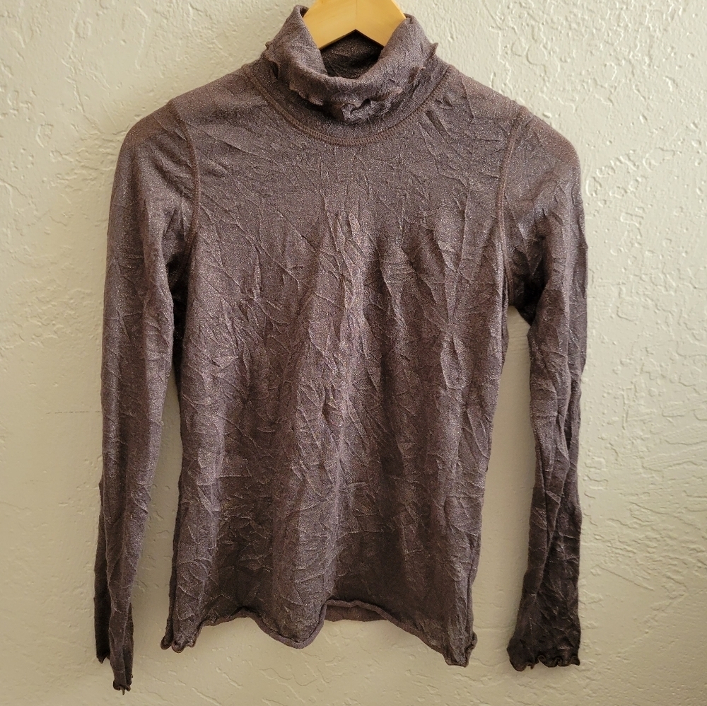 Sno Skins Sheer Sparkly Ruffle Trim Turtle Neck Small